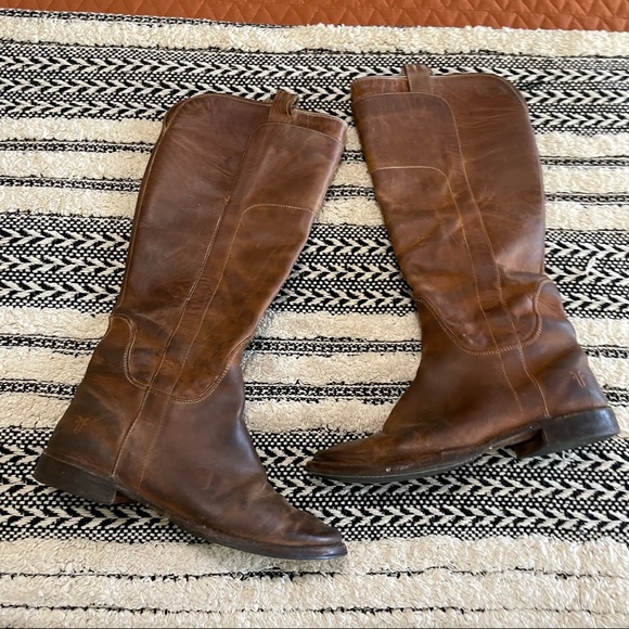 Frye Shoes Frye Paige Distressed Riding Boots Cognac Brown Womens
